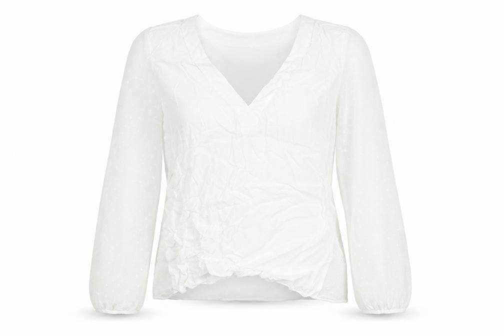 Zara Womens White Polyester Basic Blouse Size L V-Neck - Semi Sheer