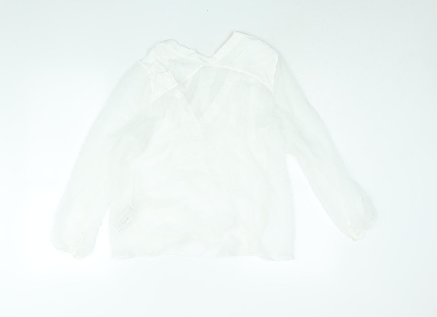 Zara Womens White Polyester Basic Blouse Size L V-Neck - Semi Sheer