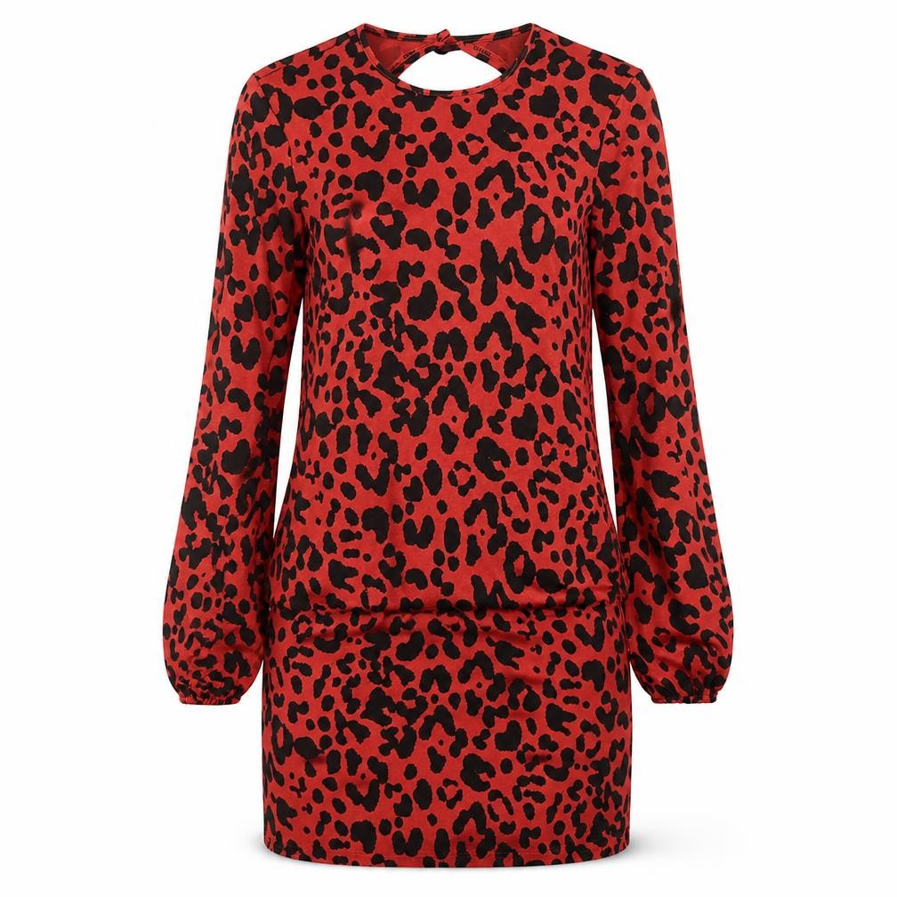 ASOS Womens Red Animal Print Polyester Mini Size 8 Round Neck Button - Backless