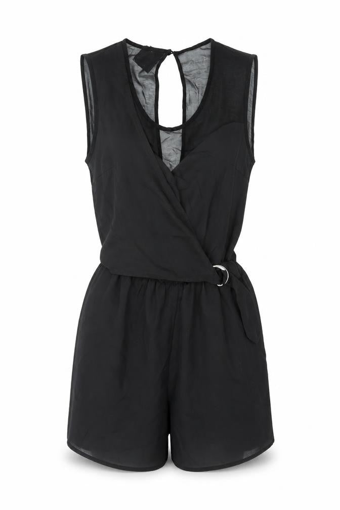 Miss Selfridge Womens Black Polyester Playsuit One-Piece Size 8 Button - Buckle
