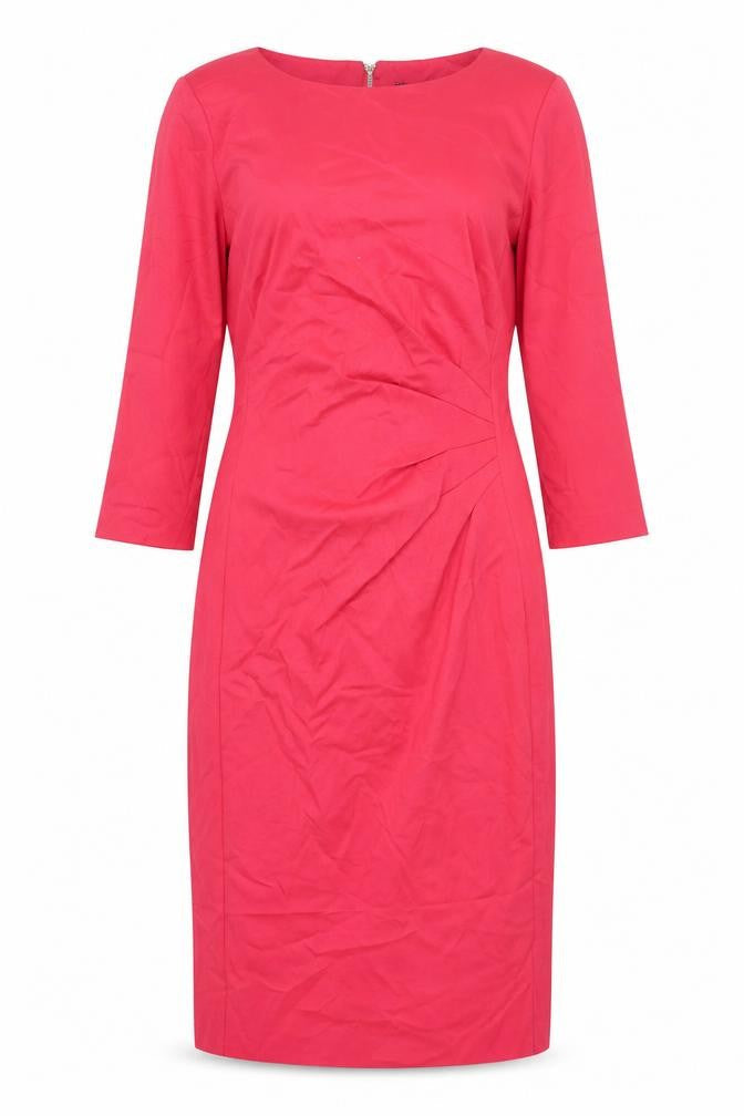 Marks & Spencer Womens Pink Polyester Pencil Dress Size 8 Round Neck Zip - Rouched