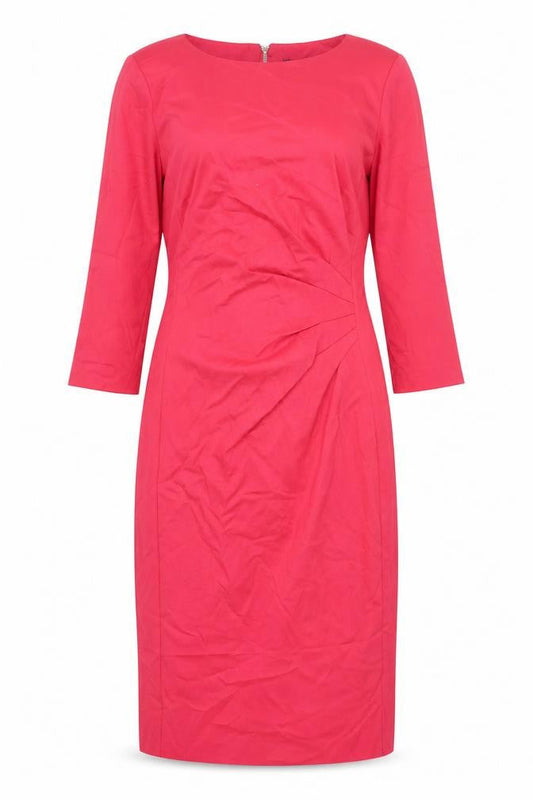 Marks & Spencer Womens Pink Polyester Pencil Dress Size 8 Round Neck Zip - Rouched