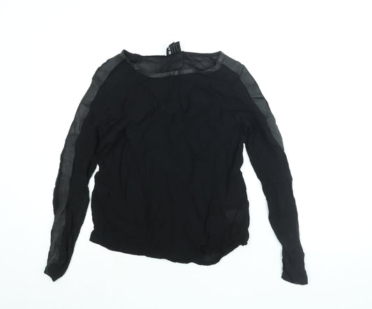 AMES Womens Black Viscose Basic Blouse Size 6 Boat Neck - Taped Sleeves