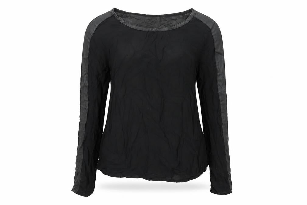 AMES Womens Black Viscose Basic Blouse Size 6 Boat Neck - Taped Sleeves