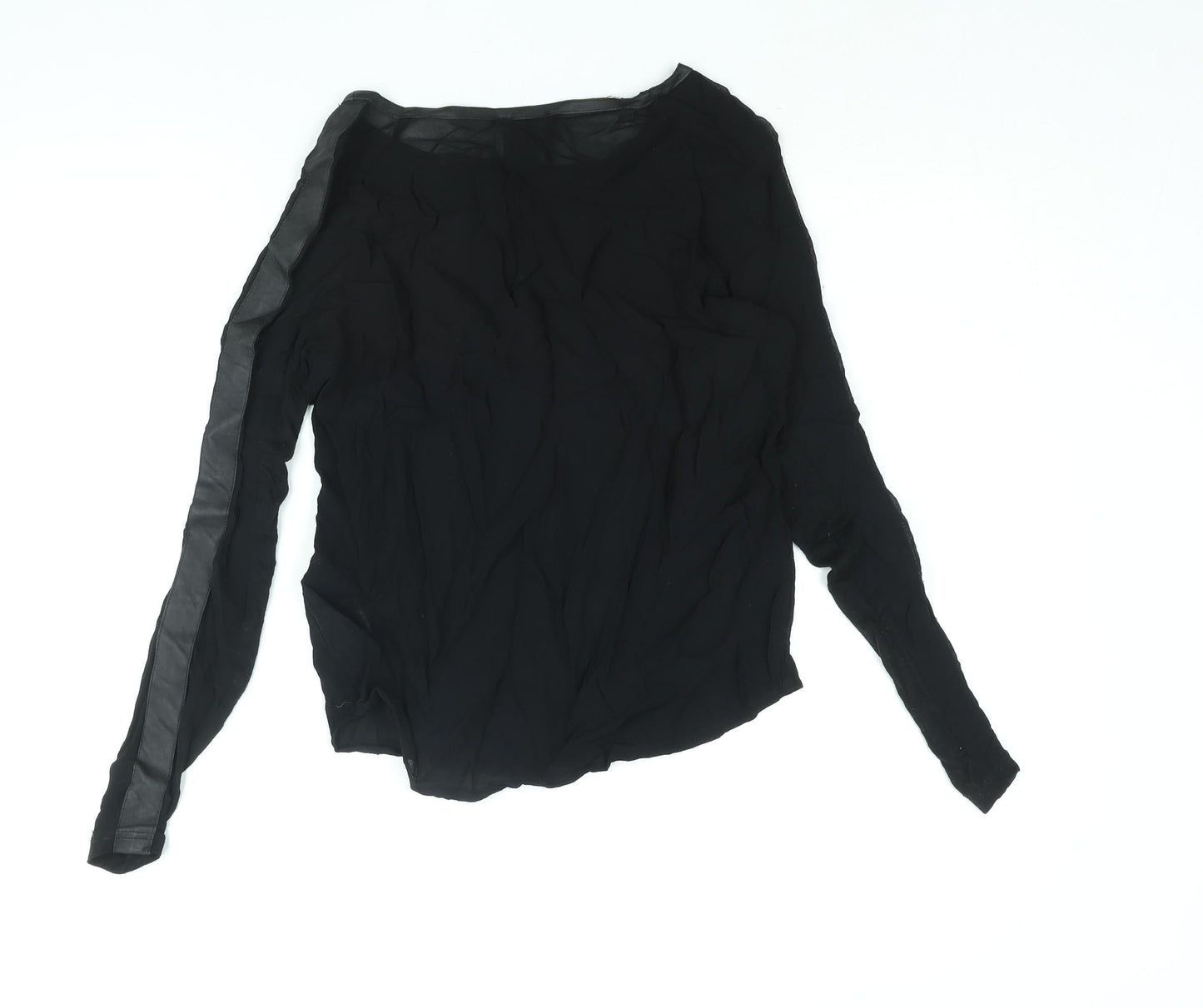 AMES Womens Black Viscose Basic Blouse Size 6 Boat Neck - Taped Sleeves