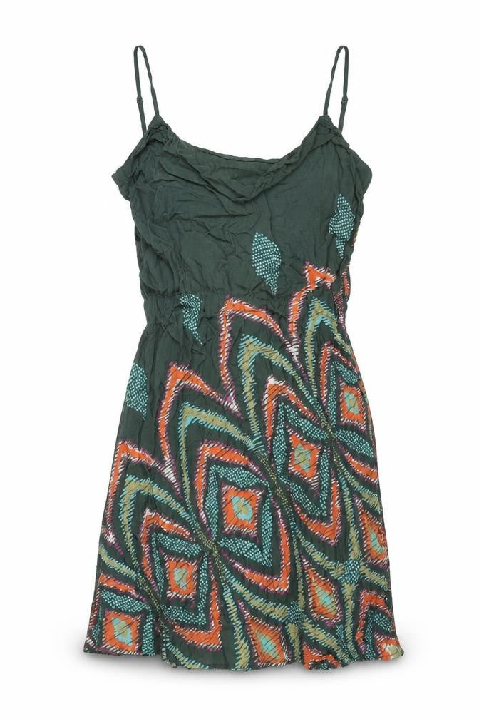 Mango Womens Green Geometric Viscose Mini Size M Scoop Neck Pullover