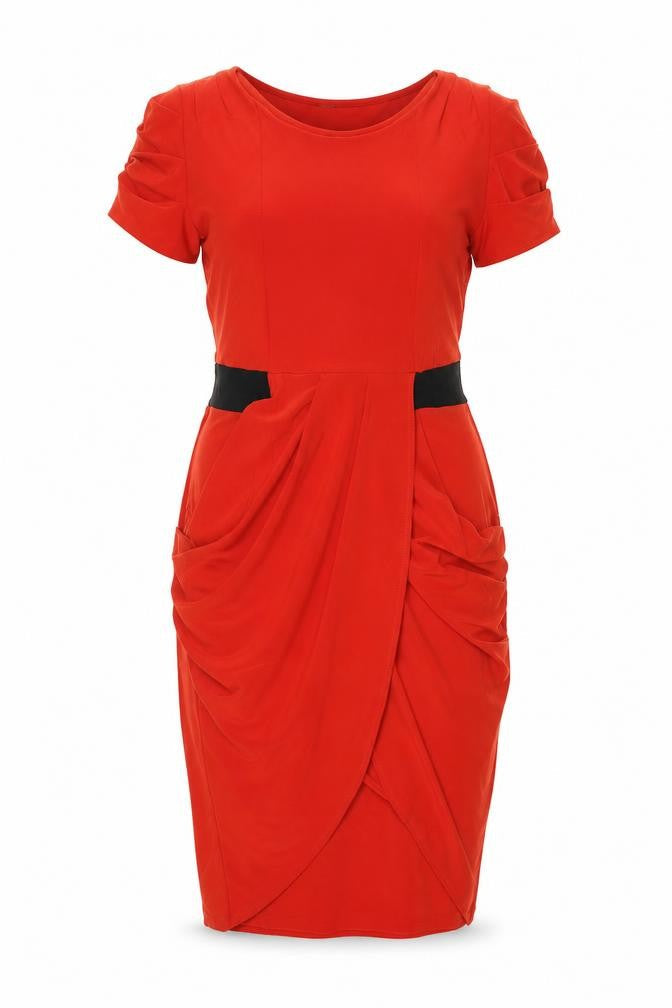 Autograph Womens Red Polyester Pencil Dress Size 10 Round Neck Pullover - Draped