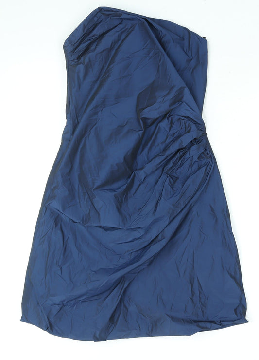 Marie Blanc Womens Blue Polyester A-Line Size 12 Round Neck Zip - Mushroom Hem