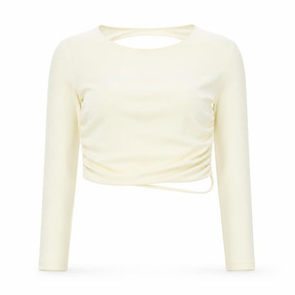Zara Womens Ivory Polyester Cropped Blouse Size L Round Neck - Backless