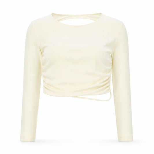 Zara Womens Ivory Polyester Cropped Blouse Size L Round Neck - Backless