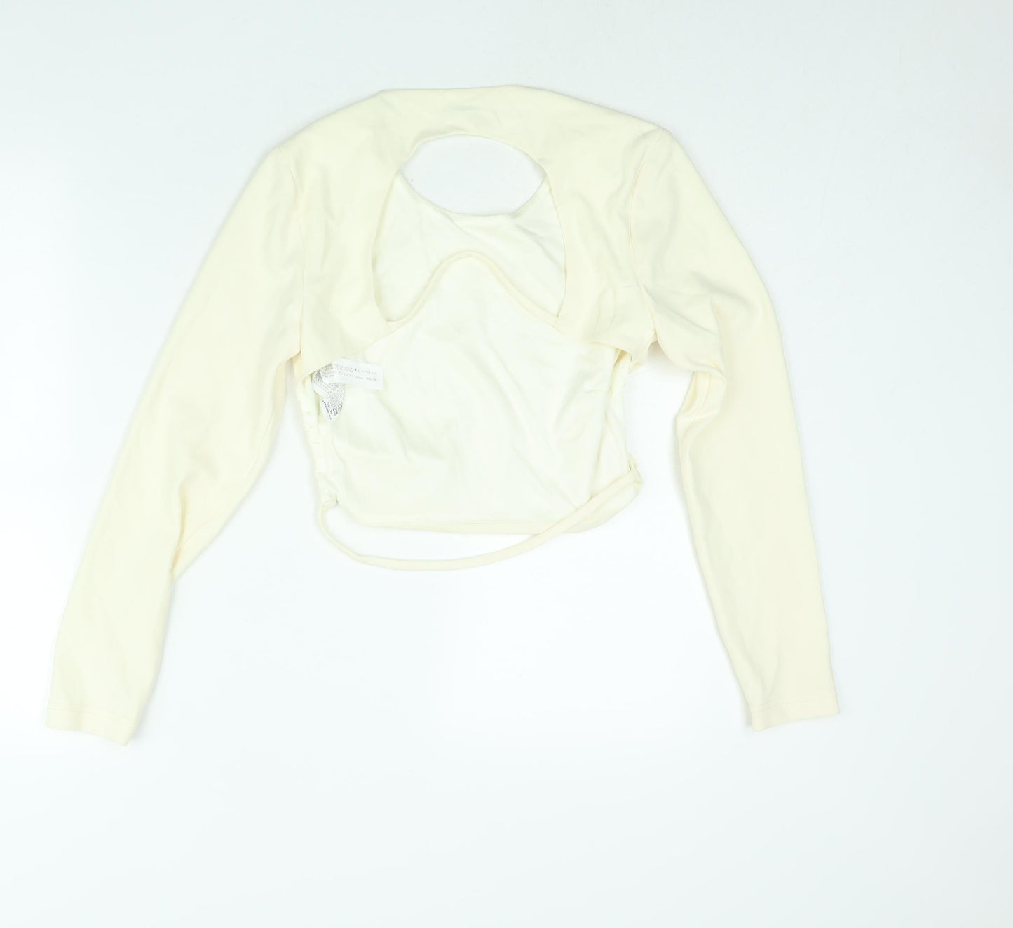Zara Womens Ivory Polyester Cropped Blouse Size L Round Neck - Backless
