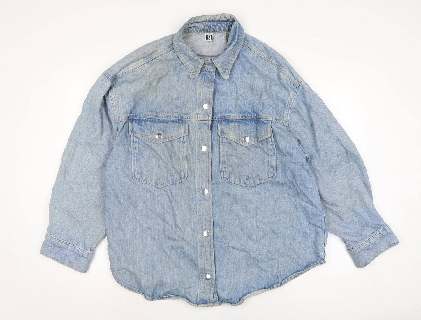 George Mens Blue Cotton Button-Up Size XL Collared Snap
