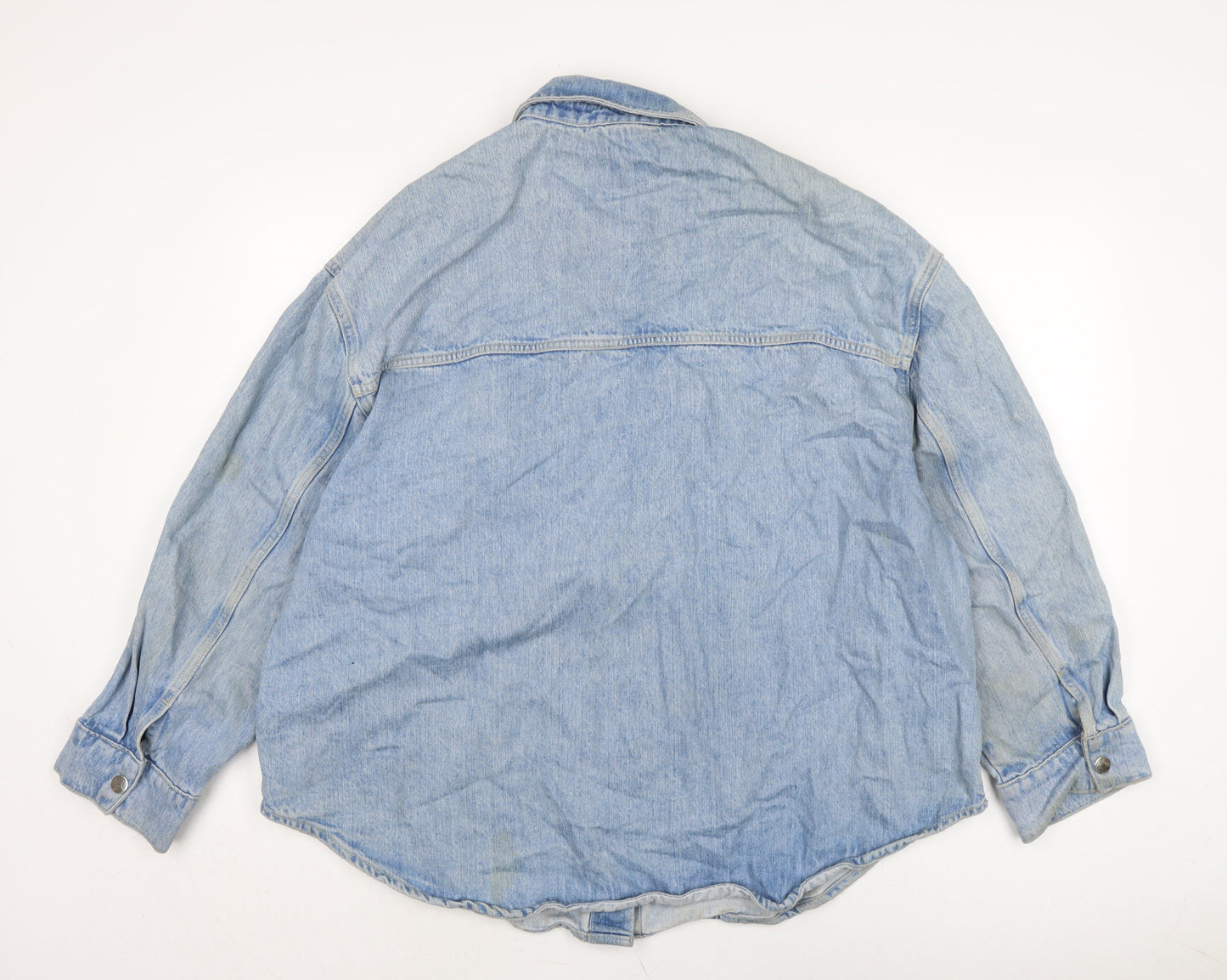 George Mens Blue Cotton Button-Up Size XL Collared Snap