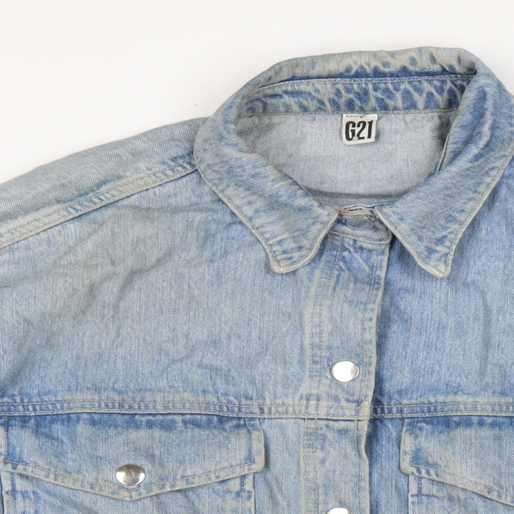 George Mens Blue Cotton Button-Up Size XL Collared Snap