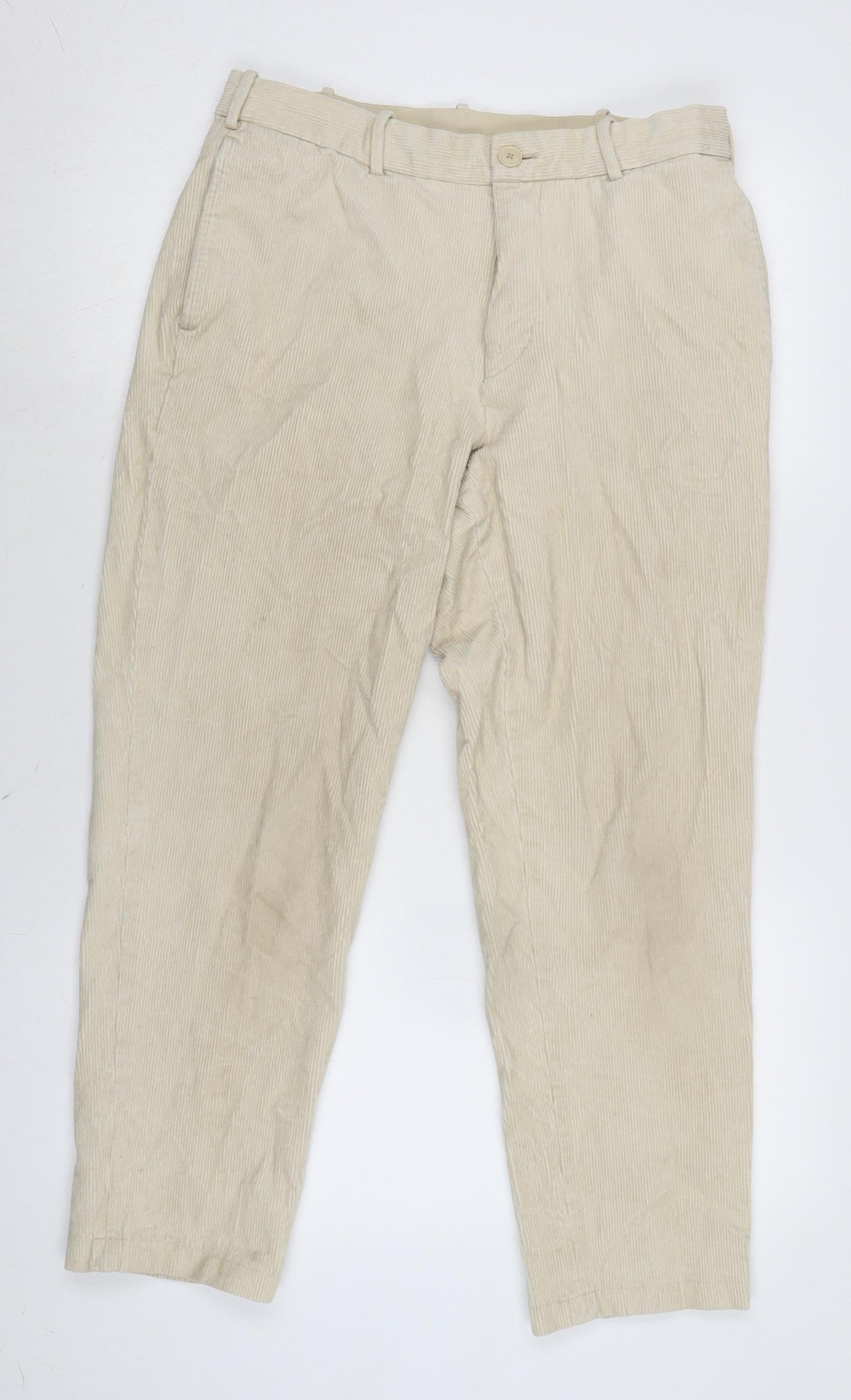 Uniqlo Mens Ivory Cotton Trousers Size 30 in L26 in Regular Zip