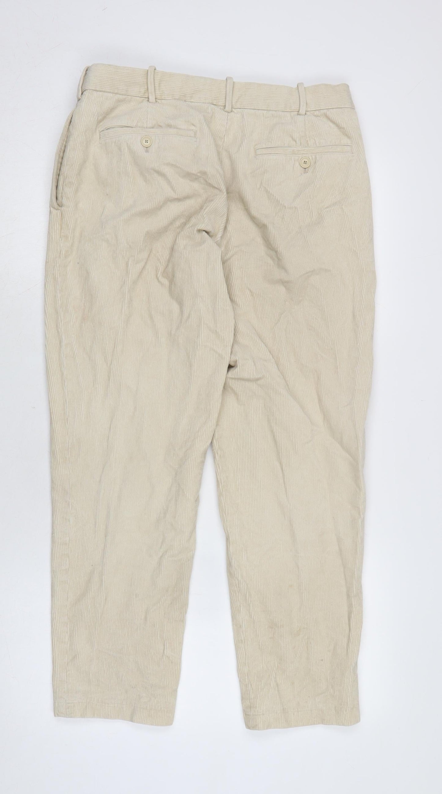Uniqlo Mens Ivory Cotton Trousers Size 30 in L26 in Regular Zip