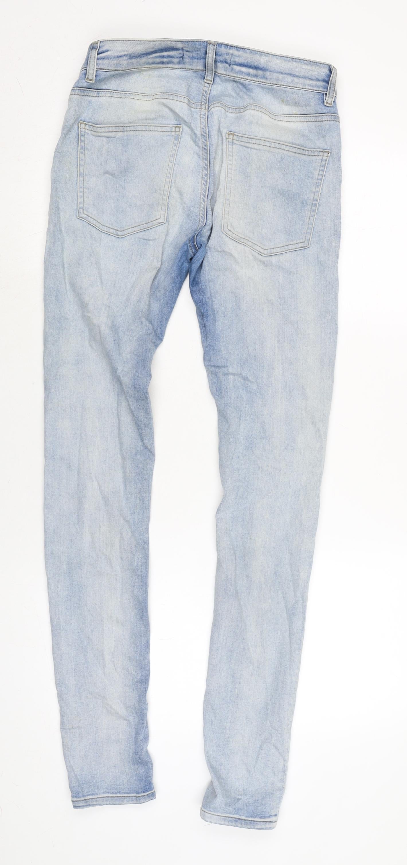 Topman Mens Blue Cotton Blend Skinny Jeans Size 26 in L31 in Regular Zip
