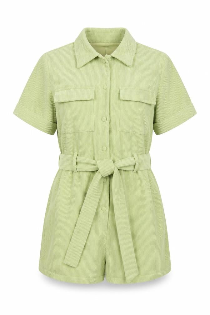 PRETTYLITTLETHING Womens Green Cotton Playsuit One-Piece Size 4 Button