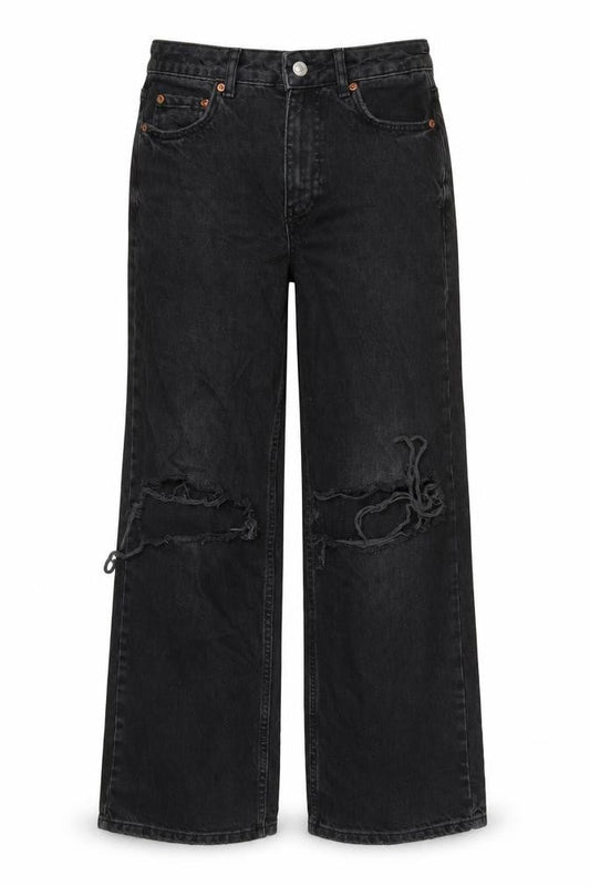 New Look Womens Grey Cotton Wide-Leg Jeans Size 6 L25.5 in Regular Zip