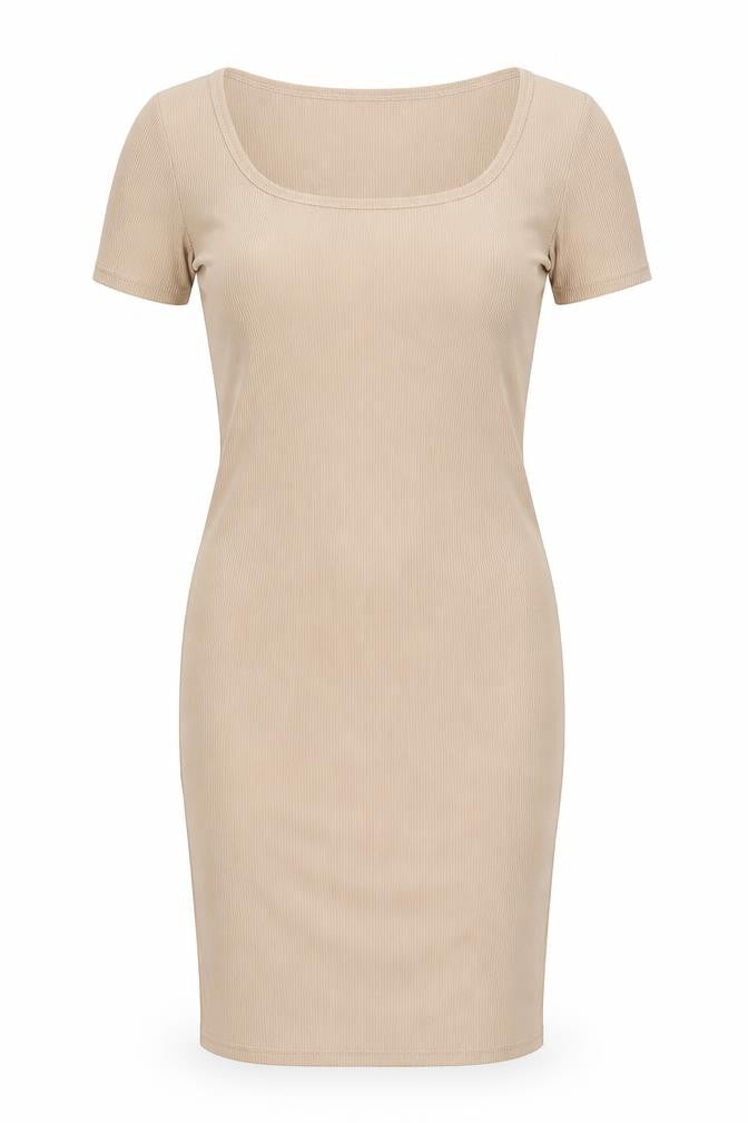 Boohoo Womens Beige Polyester Bodycon Size 14 Square Neck Tie