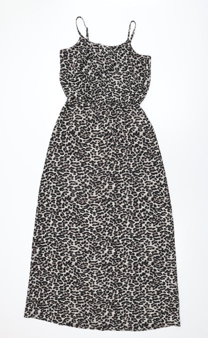 Additional front view of Only women’s beige animal print polyester maxi, size UK 6, round neck pullover