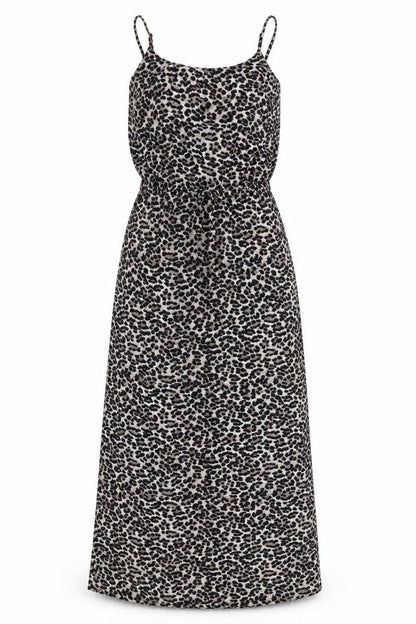 Front view of Only women’s beige animal print polyester maxi, size UK 6, round neck pullover