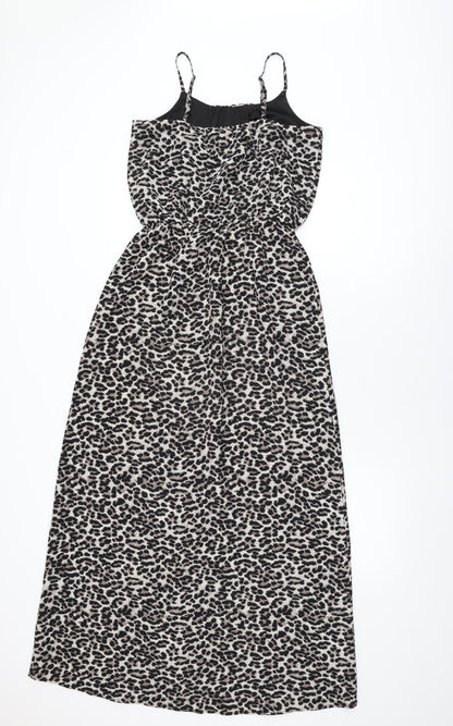Back view of Only women’s beige animal print polyester maxi, size UK 6, round neck pullover