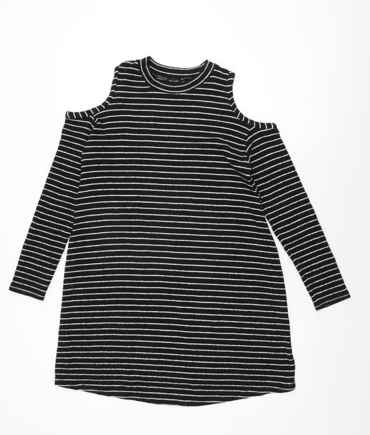 River Island Womens Black Striped Polyester Shift Size 6 Round Neck Pullover