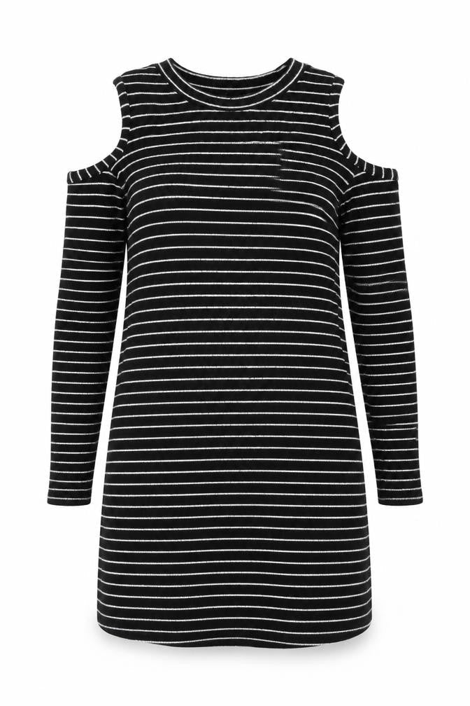 River Island Womens Black Striped Polyester Shift Size 6 Round Neck Pullover