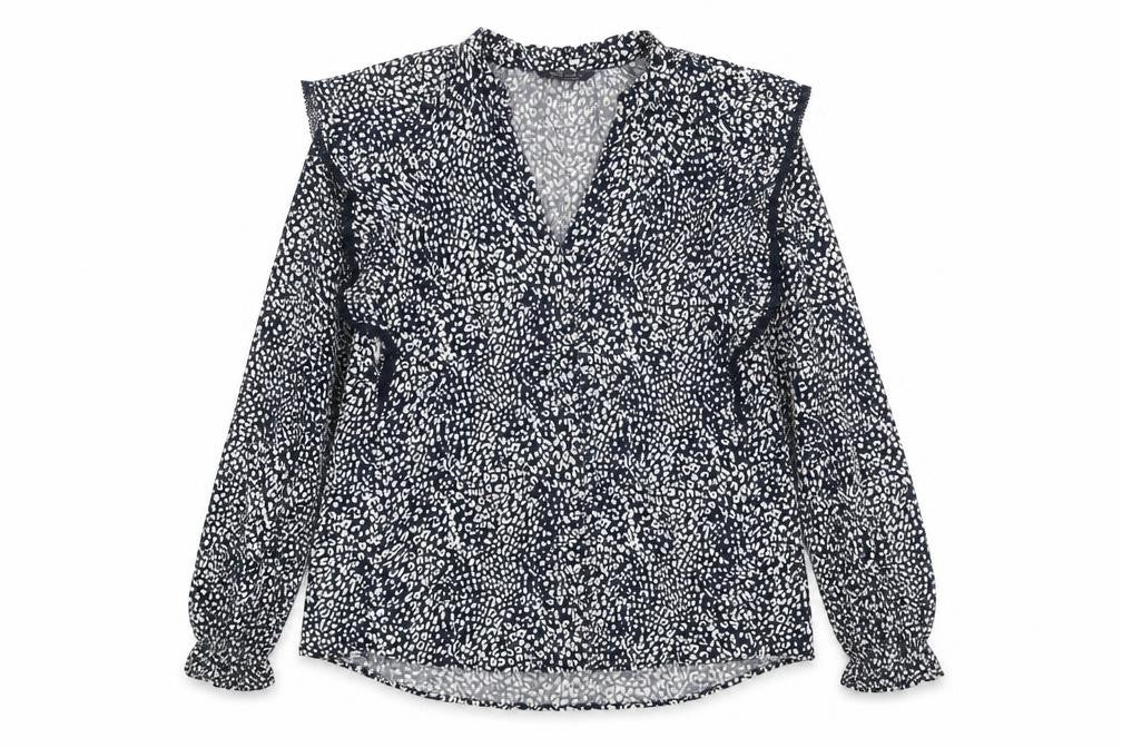 Marks & Spencer Womens Blue Animal Print Viscose Basic T-Shirt Size 16 V-Neck