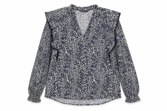 Marks and Spencer Womens Blue Animal Print Viscose Basic T-Shirt Size 16 V-Neck