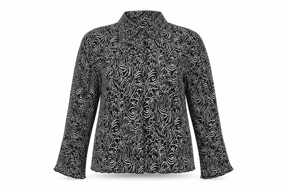 M&Co Womens Black Geometric Polyester Basic Button-Up Size 14 Collared