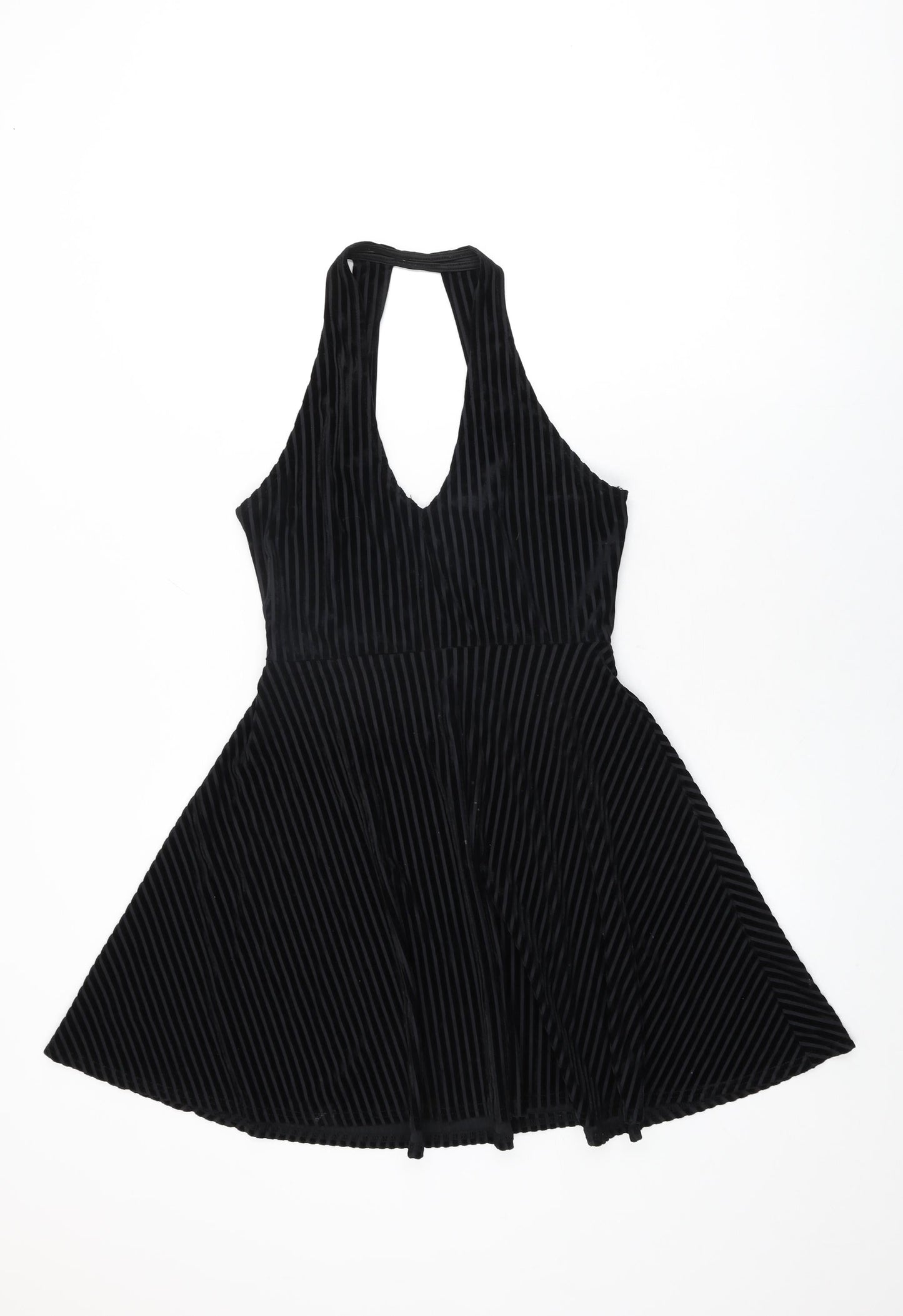 Pins & Needles Womens Black Striped Polyester Skater Dress Size XS V-Neck Pullover