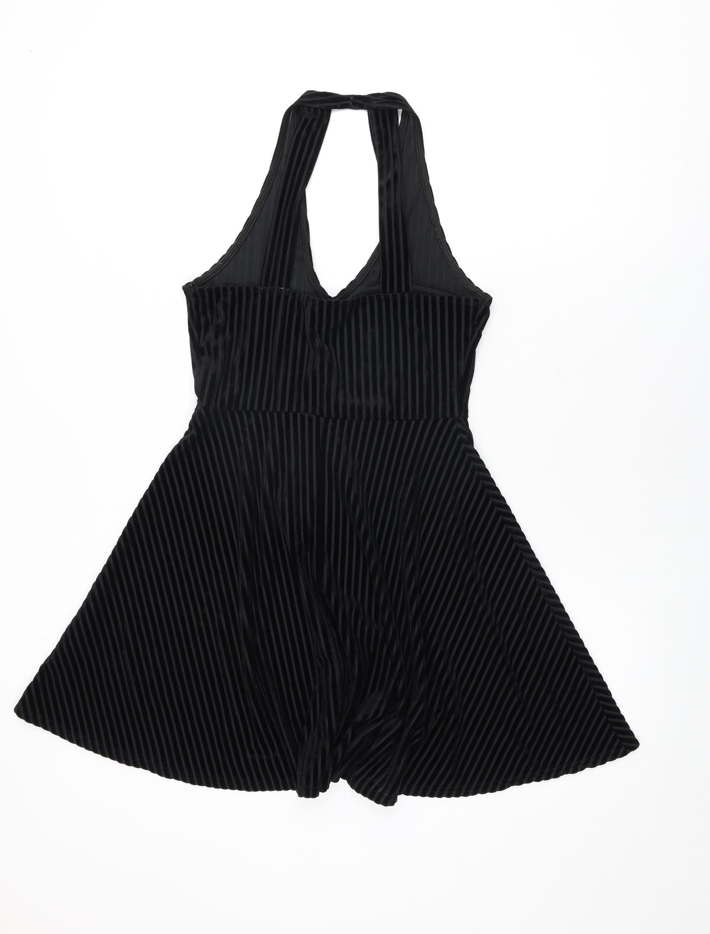Pins & Needles Womens Black Striped Polyester Skater Dress Size XS V-Neck Pullover