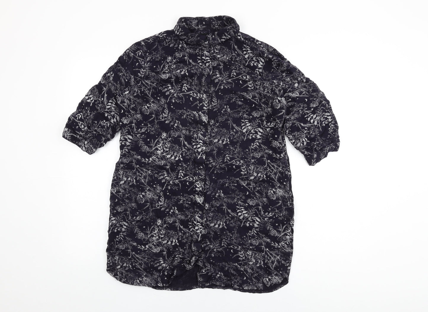 NEXT Womens Blue Floral Viscose Basic Button-Up Size 10 Collared