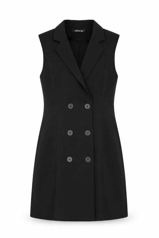 Boohoo Womens Black Polyester Shift Size 10 Collared Button