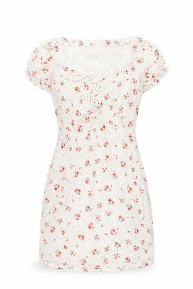 Nasty Gal Womens Ivory Floral Polyester Mini Size 8 V-Neck Zip