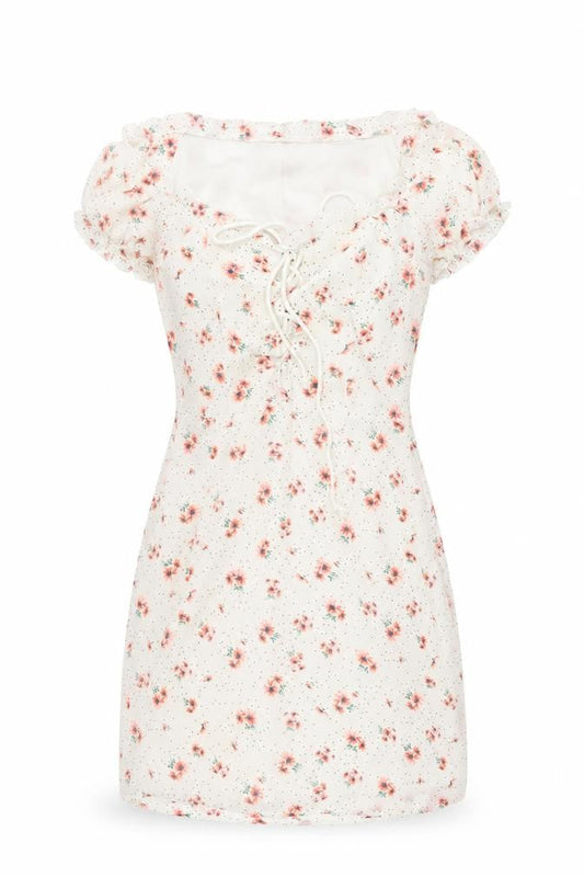Nasty Gal Womens Ivory Floral Polyester Mini Size 8 V-Neck Zip