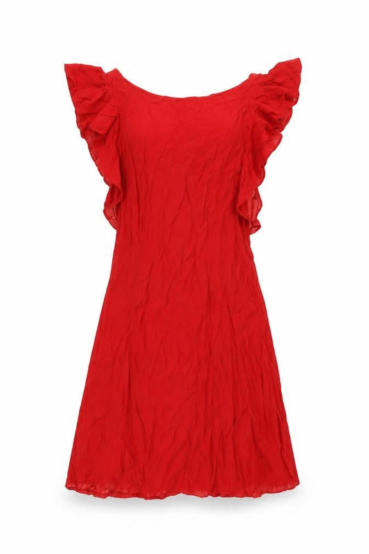 topshop- Womens Red Viscose Shift Size 10 Round Neck Button