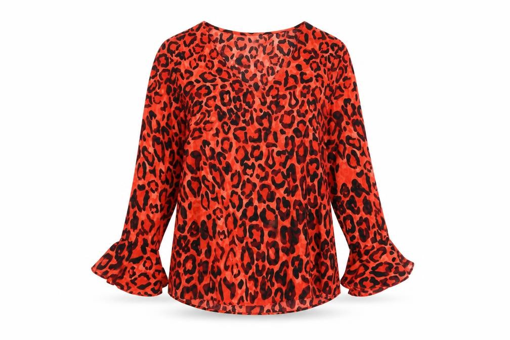 Wallis Womens Red Animal Print Polyester Basic T-Shirt Size 8 V-Neck