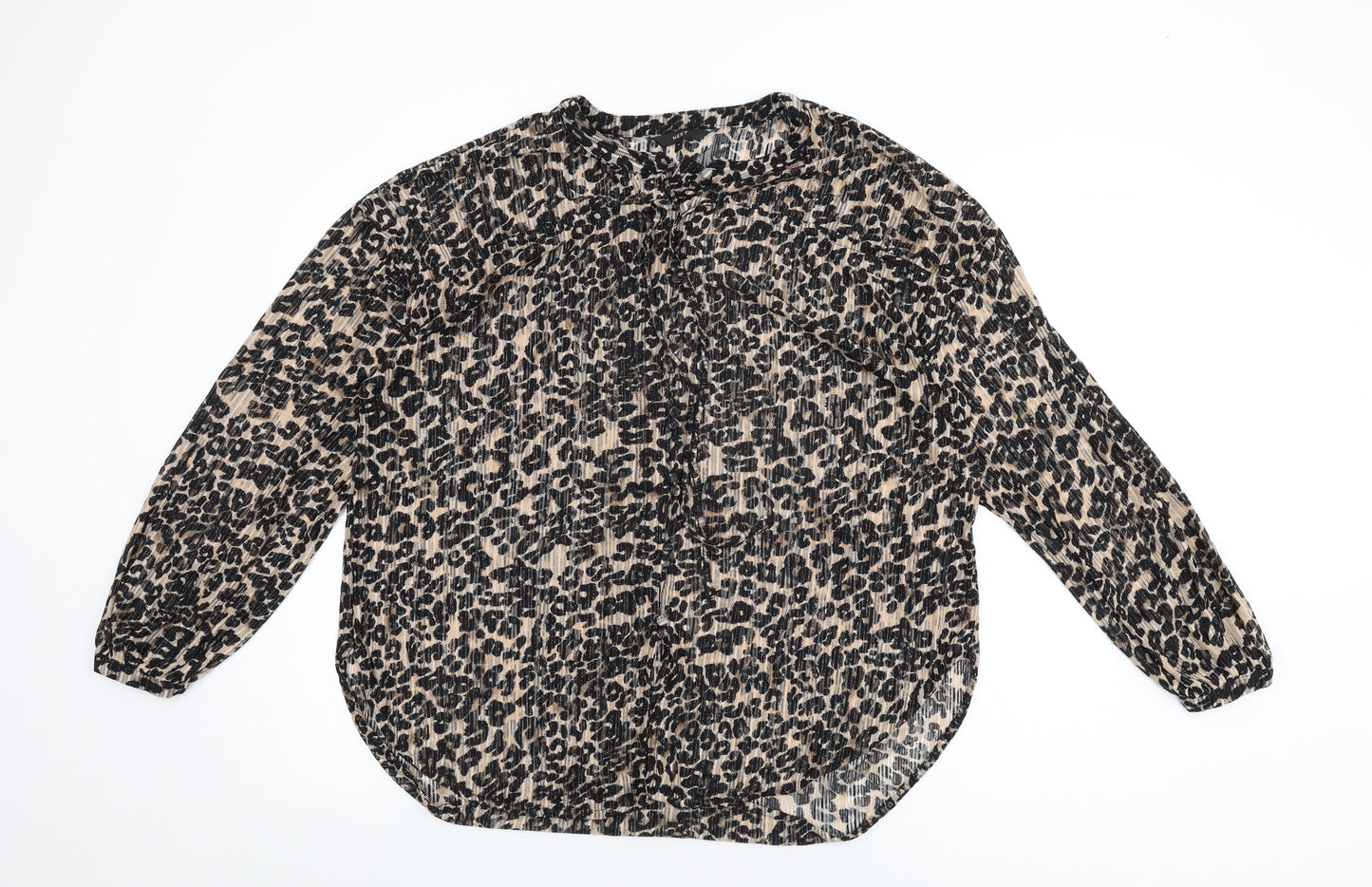 NEXT Womens Beige Animal Print Nylon Basic Button-Up Size 16 Round Neck