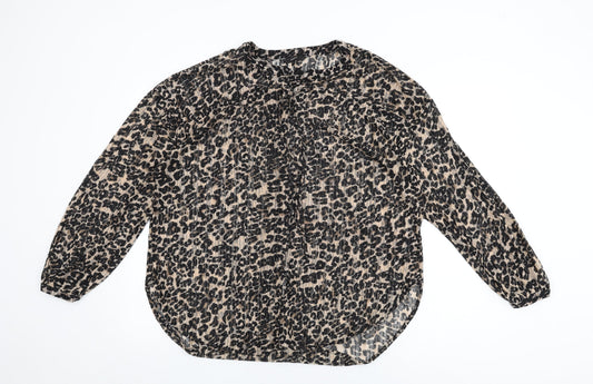 NEXT Womens Beige Animal Print Nylon Basic Button-Up Size 16 Round Neck