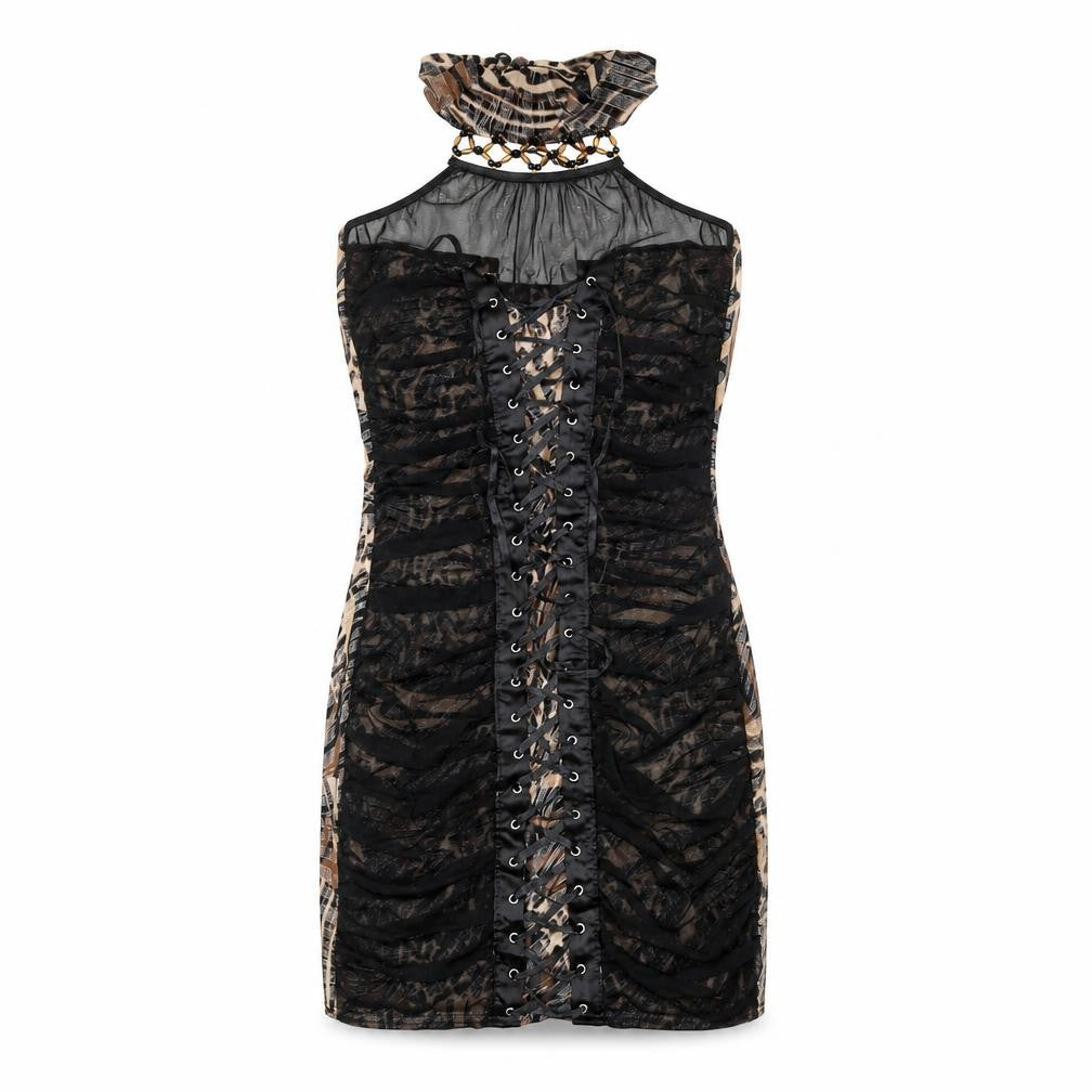 Progress Womens Black Animal Print Polyester Bodycon Size M Round Neck Tie