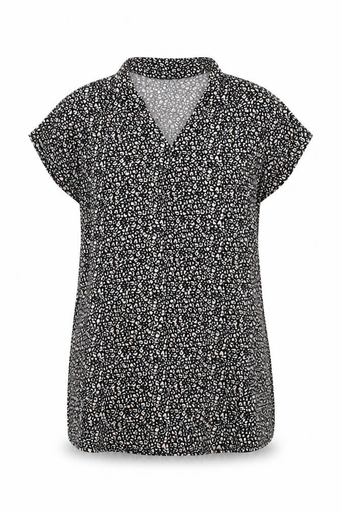 New Look Womens Black Animal Print Viscose Shift Size 14 Collared Pullover