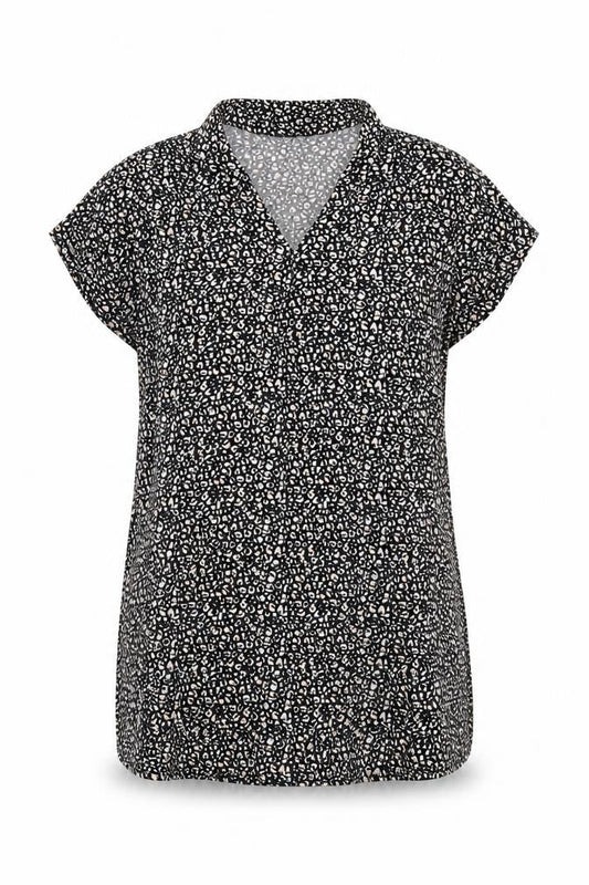 New Look Womens Black Animal Print Viscose Shift Size 14 Collared Pullover