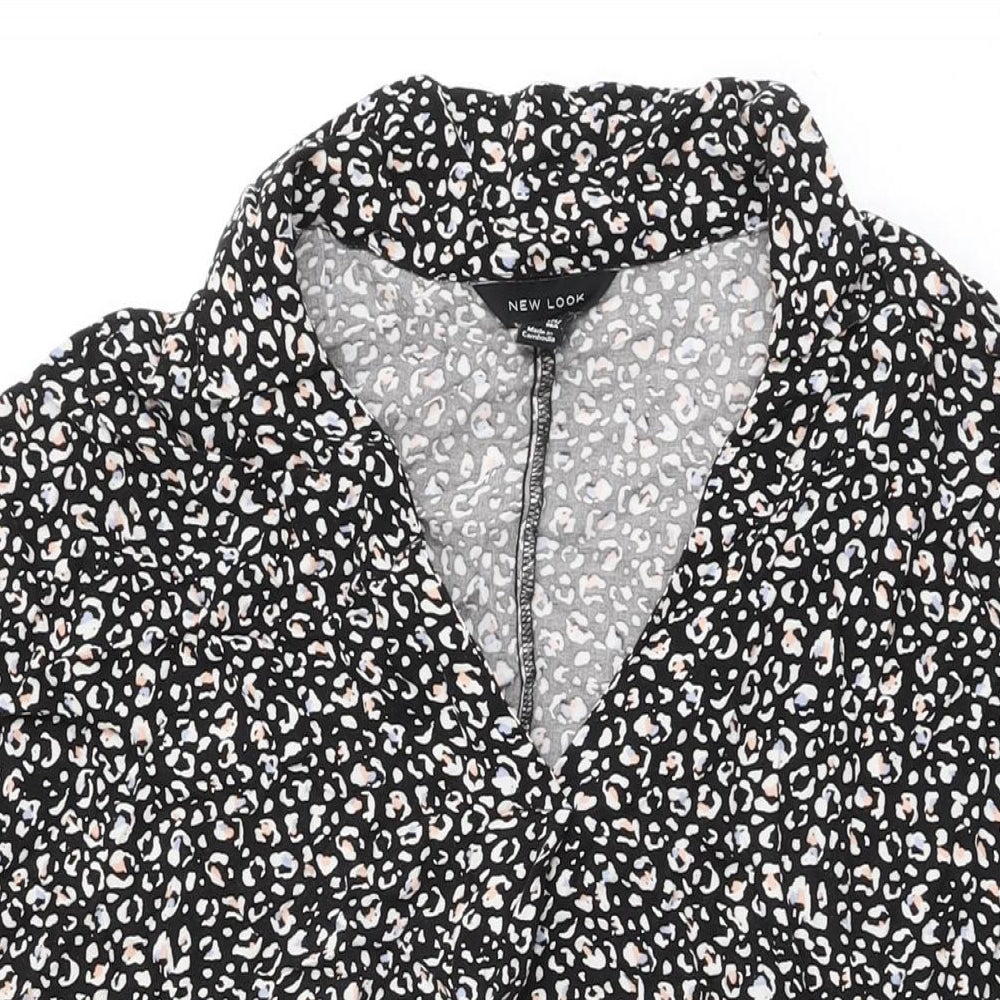 New Look Womens Black Animal Print Viscose Shift Size 14 Collared Pullover