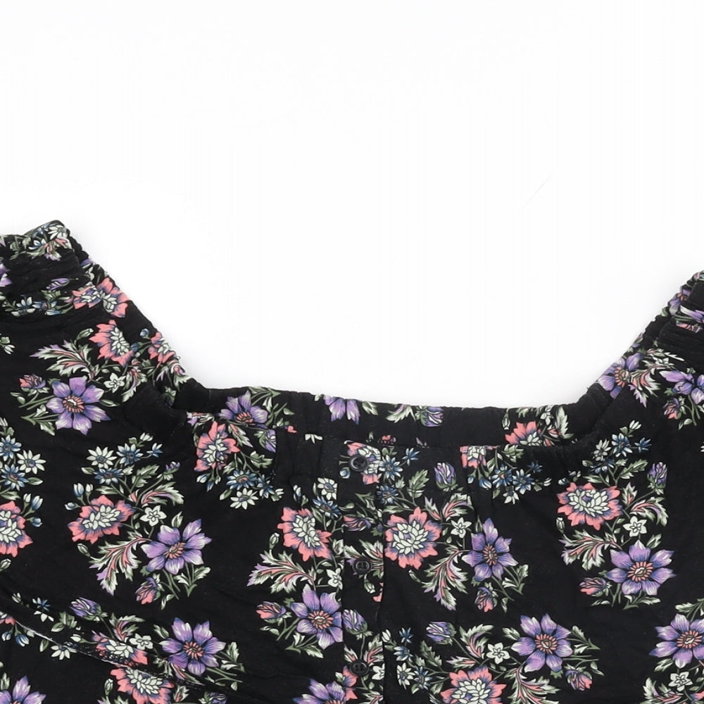 Buffalo Womens Black Floral Viscose Basic T-Shirt Size 14 Off the Shoulder