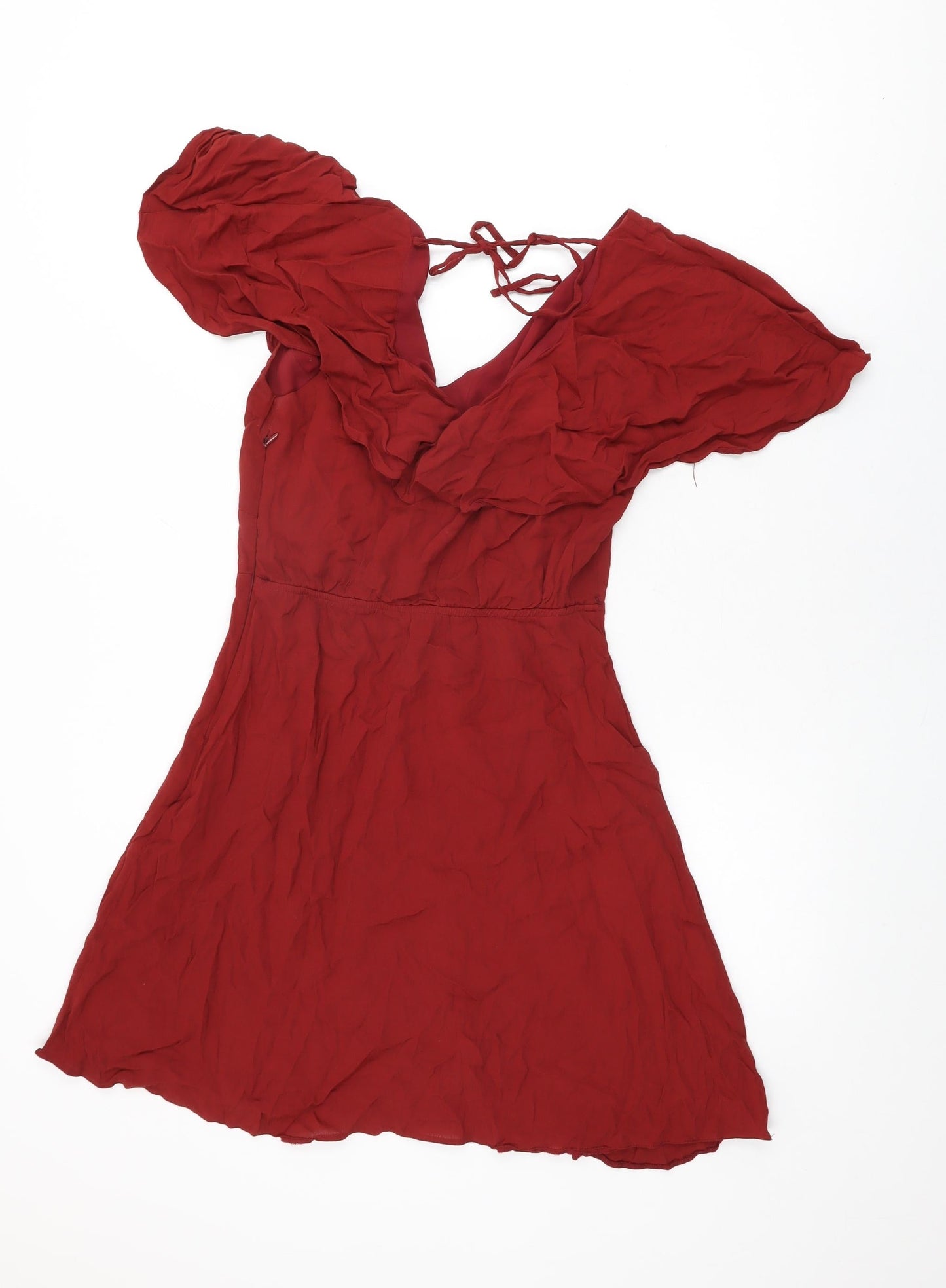 River Island Womens Red Viscose Shift Size 10 V-Neck Zip