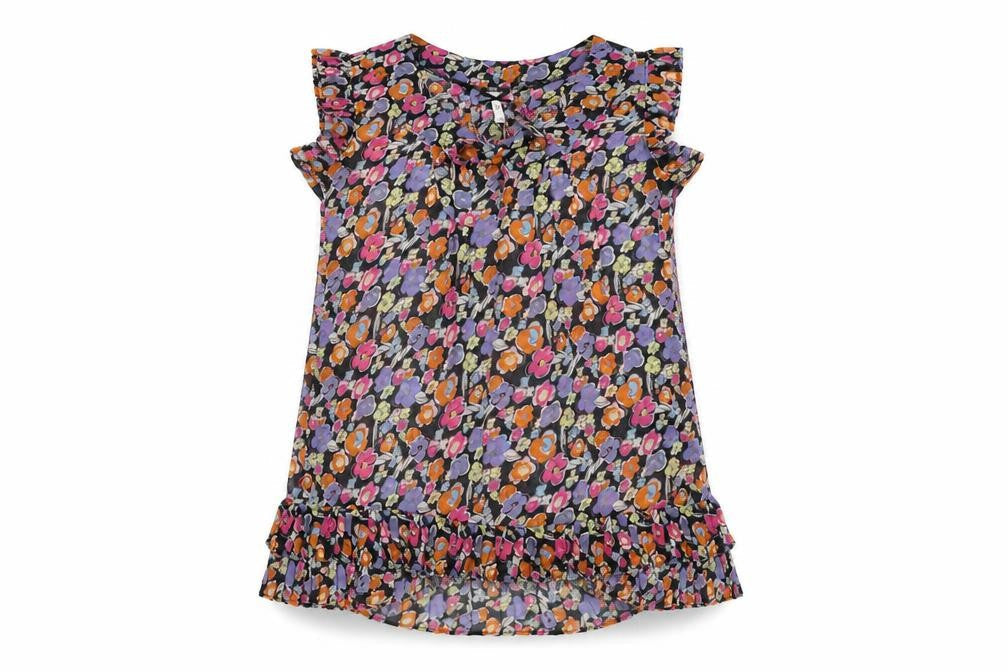 NEXT Womens Black Floral Polyester Basic Blouse Size 14 Scoop Neck
