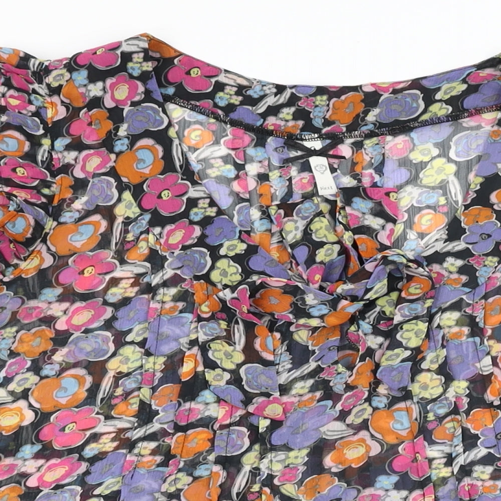 NEXT Womens Black Floral Polyester Basic Blouse Size 14 Scoop Neck